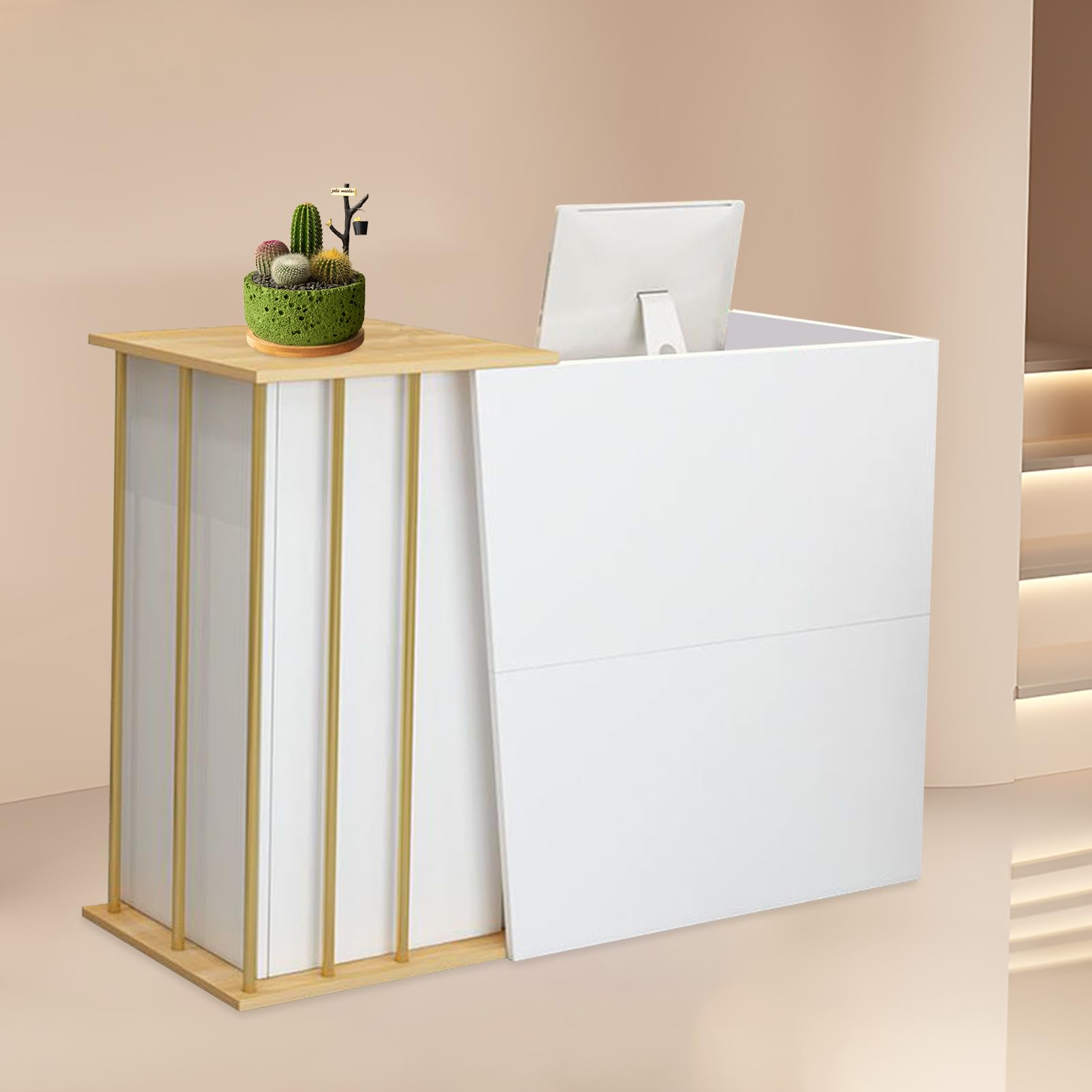 GAOXIAO Reception Estetica ad Angolo Banco Cassa, Banco Reception Piccolo e Minimalista con Cassetti con Serratura, Bancone Frontale Compatto per Negozi Ufficio Hotel C 120 cm
