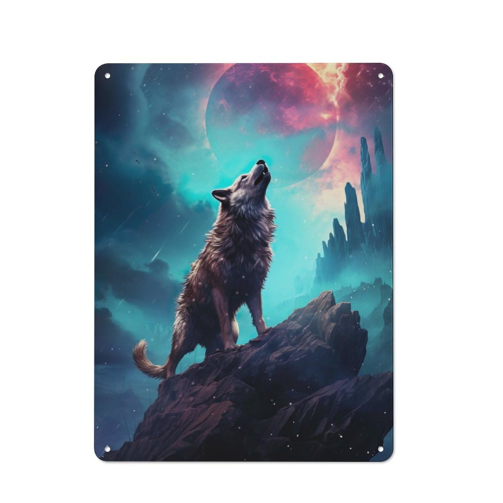 Black Wolf Metal Wall Sign 40x30cm, Rustic Decor for Hallway Wall, for Metal Sign Collectors, for Garage And Workshop Walls