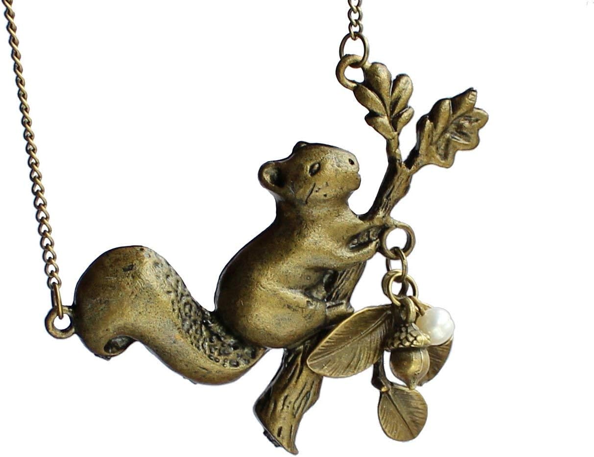 Squirrel Necklace Squirrels Picking Pine Nuts Pearl bead Necklace Autumn Necklace, Animal Necklace Children Necklace