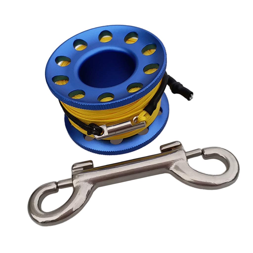 B Baosity Aluminium Spule mit Leine Karabinerhaken Fingerreel Finger Reel zum Tauchen - Blau