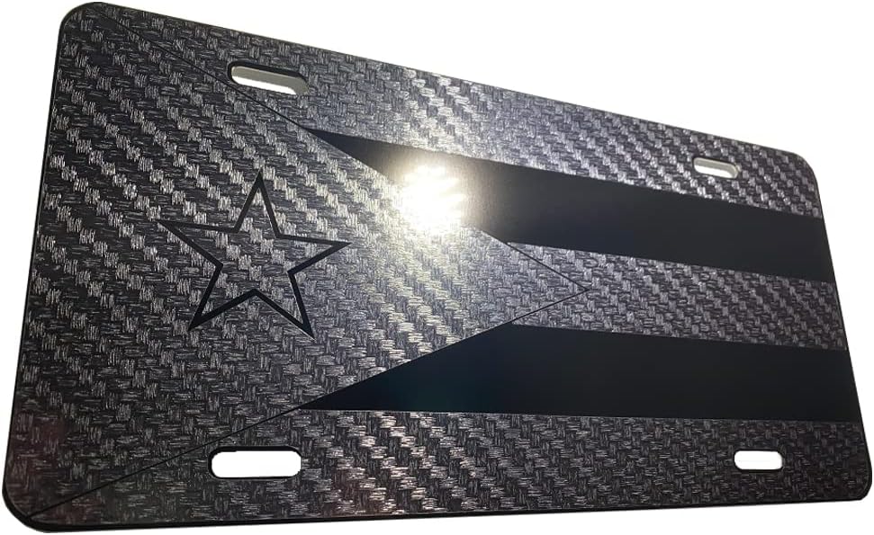 Tactical Puerto Rico Flag Heavy Duty Aluminum License Plate Carbon Fiber Blk