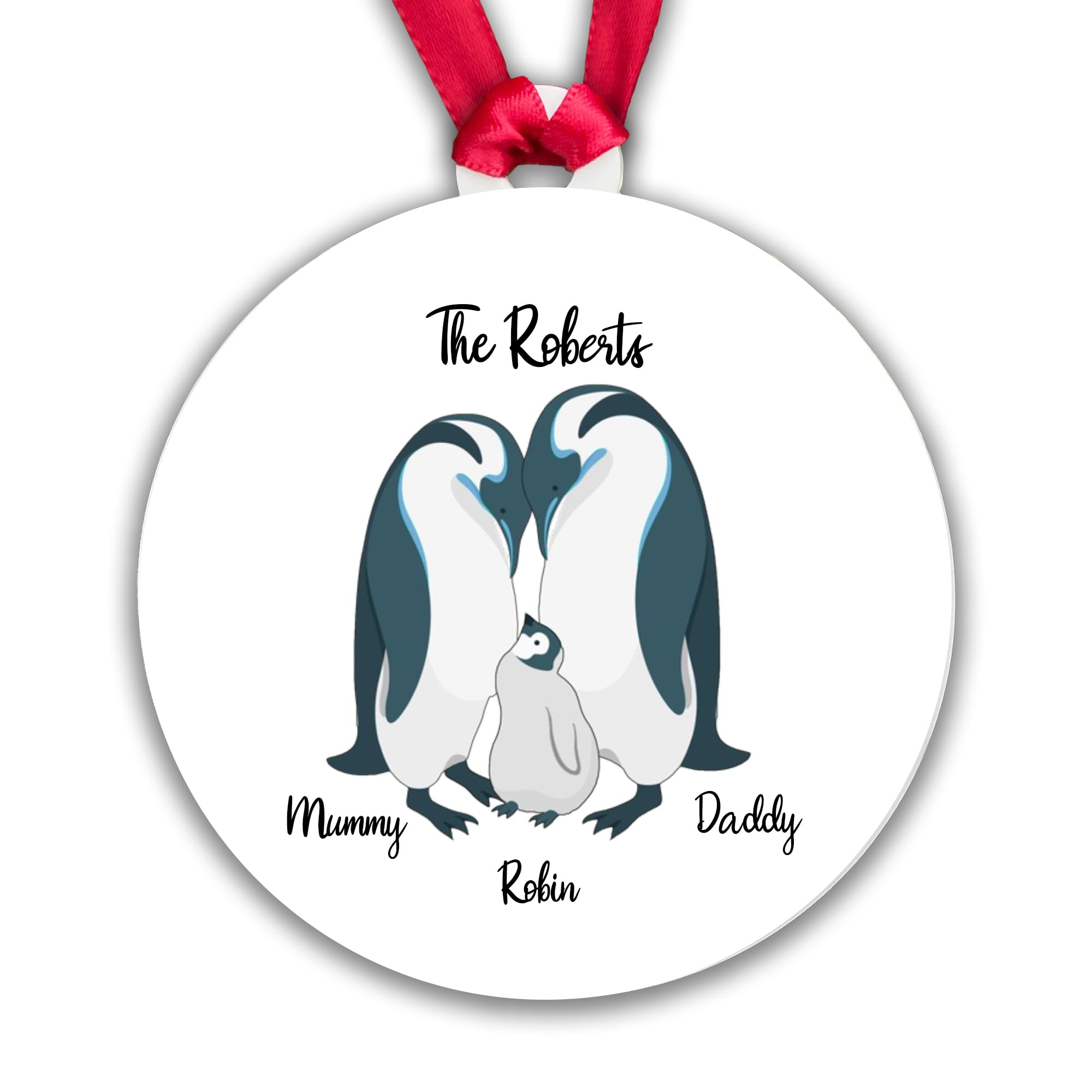 Personalised Penguin Bauble - New Baby - Family Bauble Christmas Tree Gift - White (1 Child, Decoration with Gift Box)