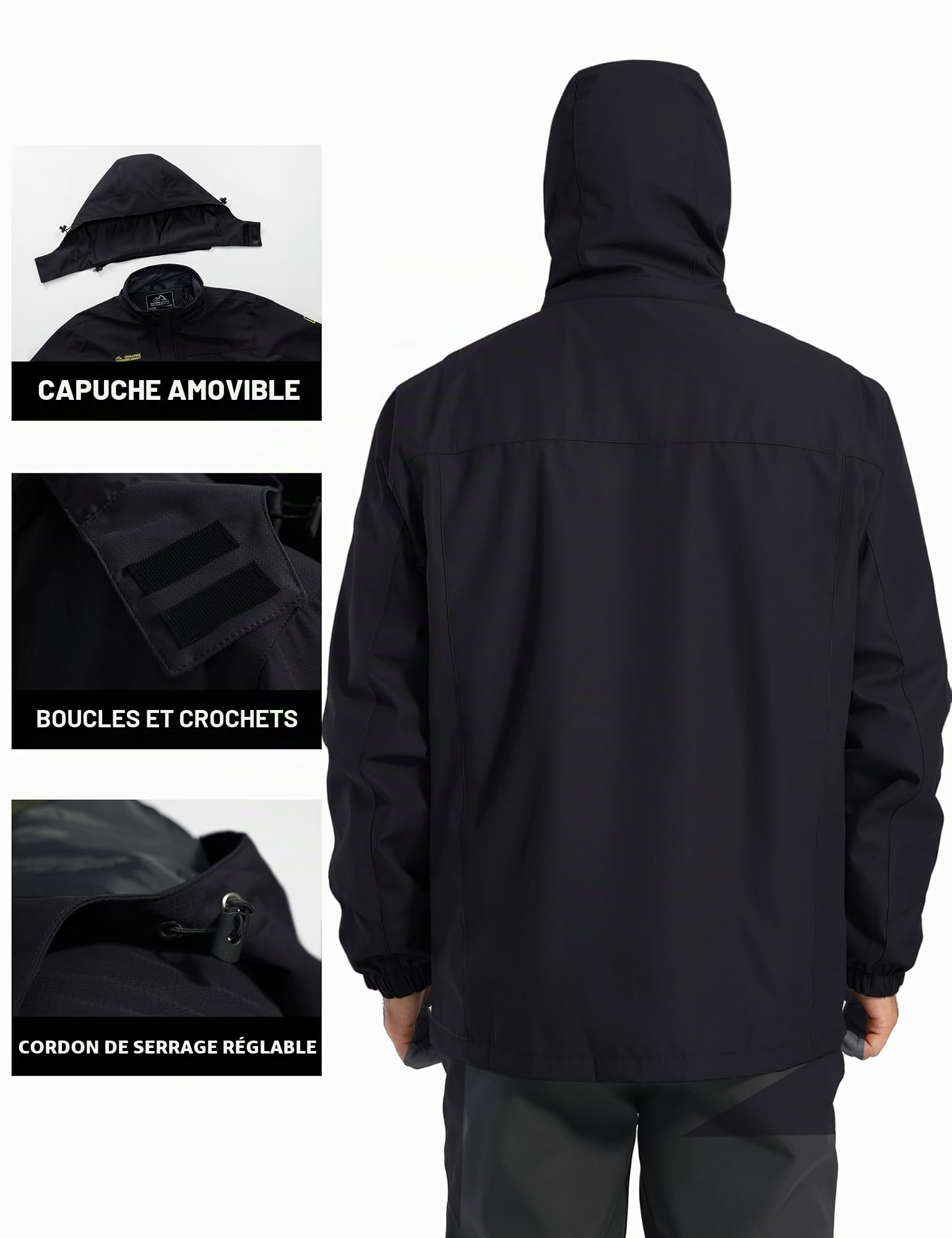 TACVASEN Veste de Randonnée Homme Imperméable Veste D'extérieur Militaire Veste Softshell avec Capuche Amovible
