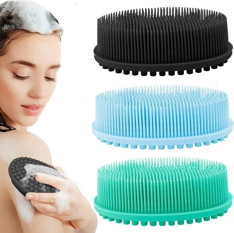 Glitzn 2 in 1 Bath and Shampoo Brush, Soft Silicone Loofah for Sensitive Skin, Lathers Well, Scalp Massager Shampoo Brush, Double-Sided Body Brush, Gentle Exfoliating for Women Men 3