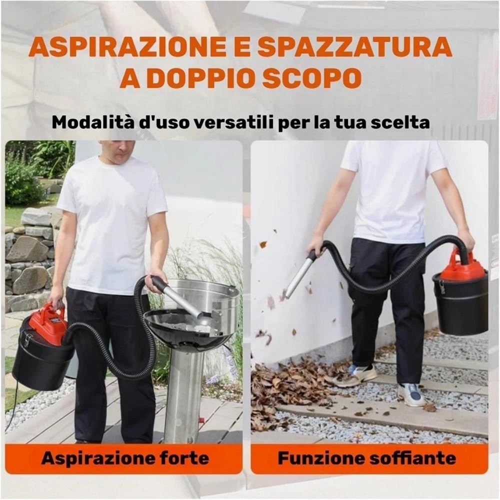 Bidone aspiracenere aspirapolvere per ceneri camino stufa a pellet 800 w 18 lt