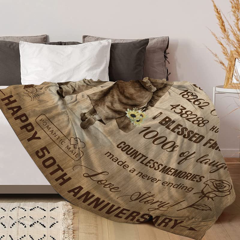 Decke Zum 50. Hochzeitstag – Goldene Jubiläumsdecke 60x50 Cm, Aus Weichem Mikrofaser-Flanell, Personalisierbar