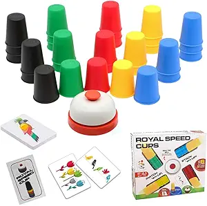 Quick Cups Games for Kids Intellectual Flying Stack Cups,Stacking Cups Games Parent-Child Interactive Game with 24 Picture Cards, 30 Cups