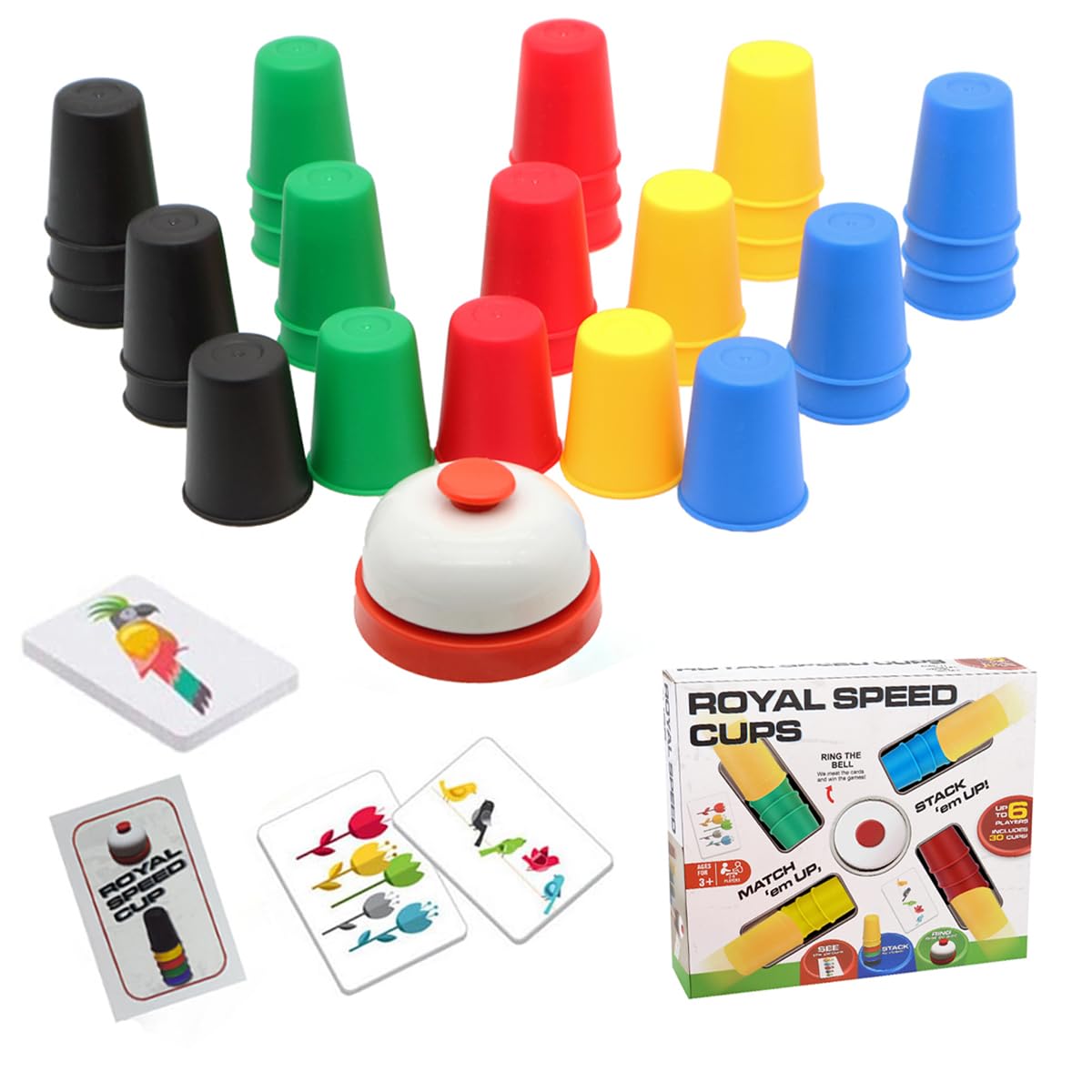 Quick Cups Games for Kids Intellectual Flying Stack Cups,Stacking Cups Games Parent-Child Interactive Game with 24 Picture Cards, 30 Cups