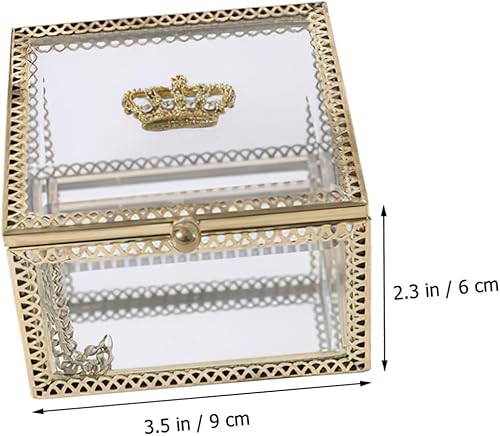 Miniatura 8 de Amosfun Caja de joyería de vidrio Contenedor transparente Decoración retro Decoración dorada vitrina de cristal de joyería vitrina preservada Flor