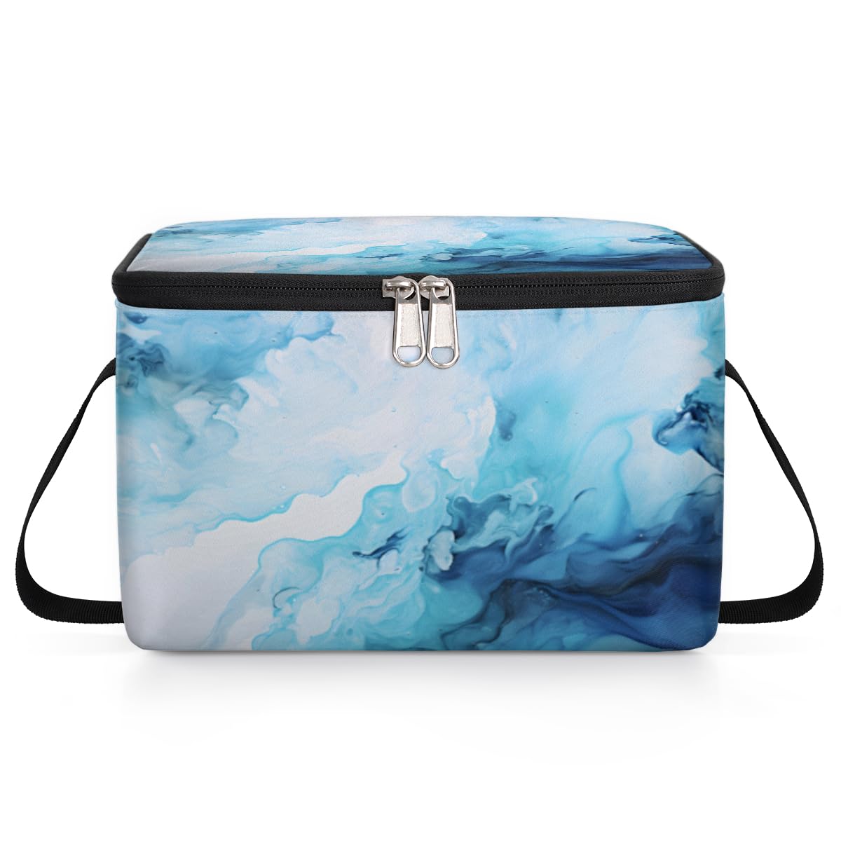 GzLeyigou Abstract Blurred Blue Lunch Bags for Women Men 9 Cans, Hot & Cold Food Delivery Bag Insulated Grocery Bag Insulated Lunch Box Texture Cooler Bag for Office Work Picnic Beach