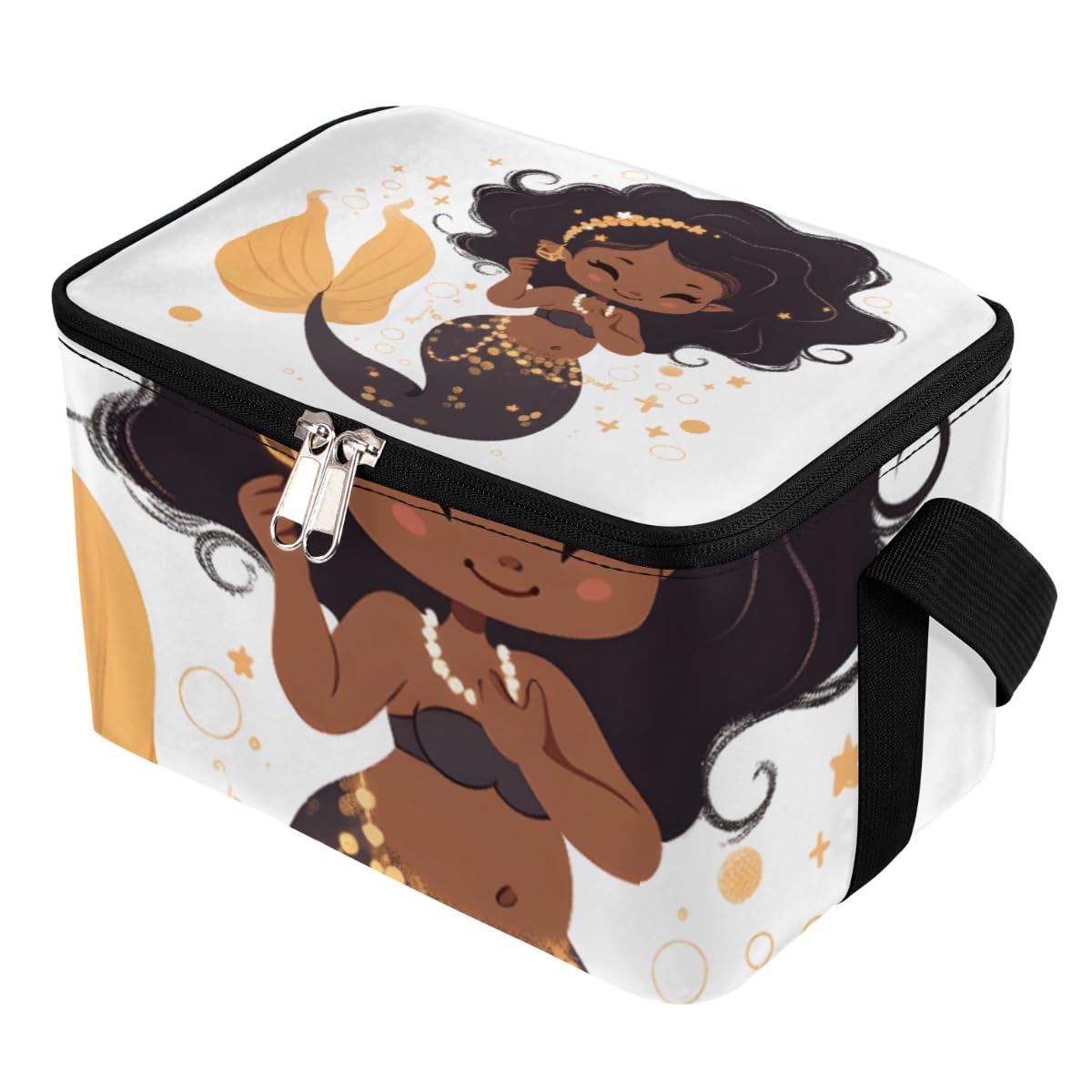 GzLeyigou Lunch Bags for Women Men 9 Cans,Black Mermaid Women Hot & Cold Food Delivery Bag Insulated Grocery Bag Insulated Lunch Box Marine Cooler Bag for Office Work Picnic Beach