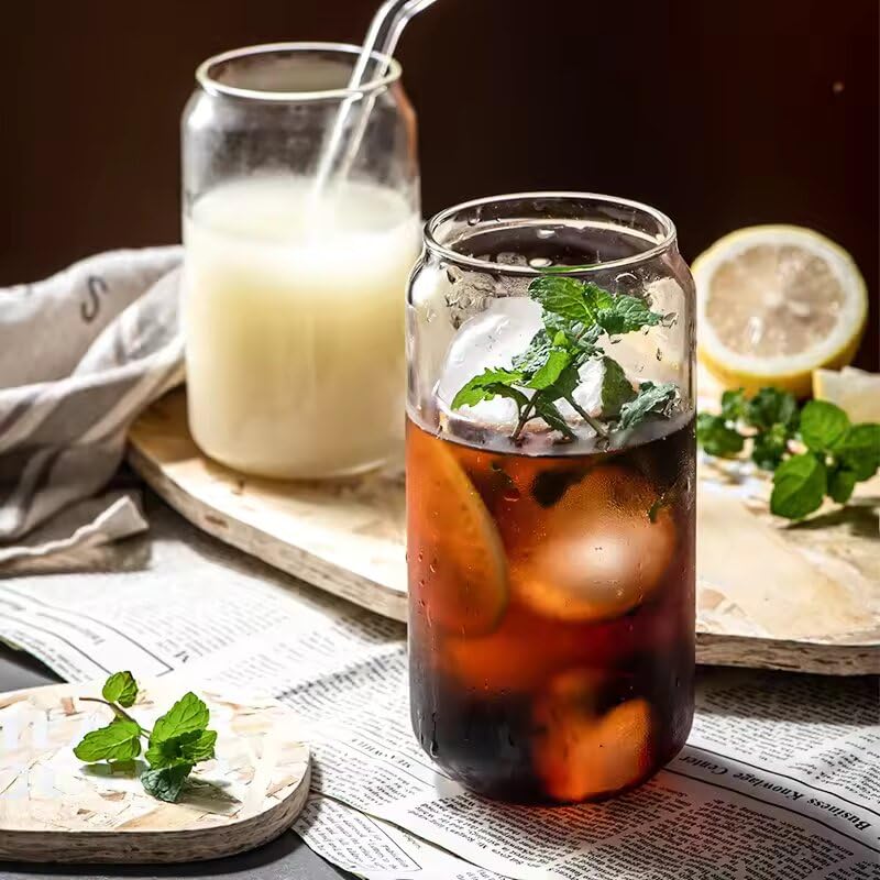 Image of ANKUL Round Glass Tea Coffee Sipper Tumbler with Starw- 510ml- Set of 2 Fruit Juice Milk Soda Water Drinking Glass Mug with Starw Cup (Round Mug, 2)