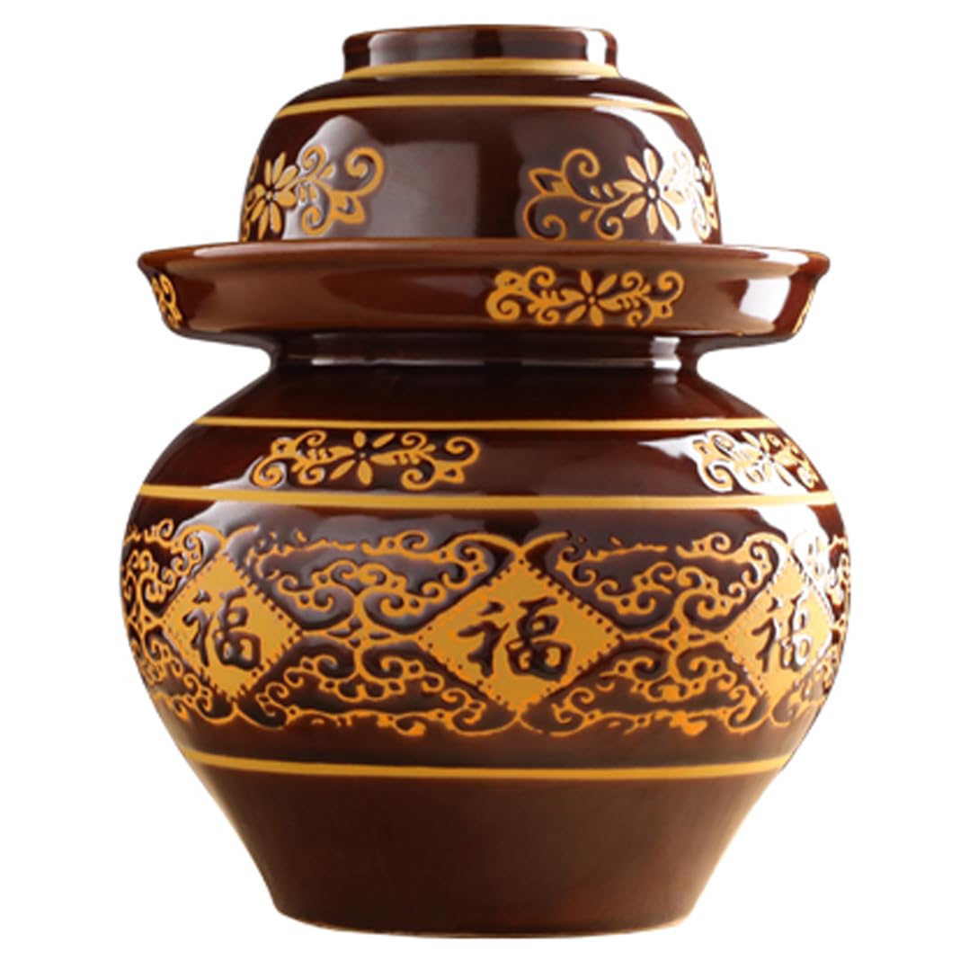 Ceramiczny słoik na marynaty z pokrywkami, duży tradycyjny chiński porcelanowy słoik do marynowania, ceramiczny garnek fermentacyjny z uszczelką wodną pokrywką śluzy powietrznej, garnek z kiszoną