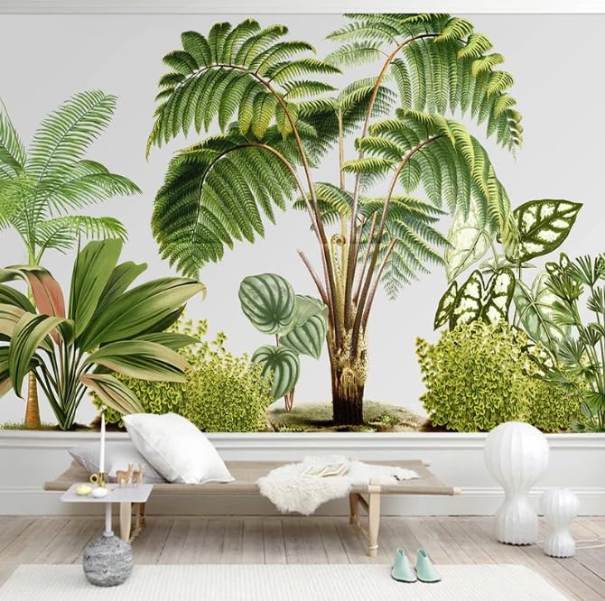 Papier peint photo 3D vert pour salle à manger ambiance jungle moderne