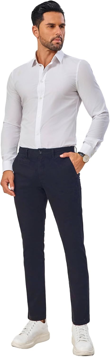 Khaki Pants for Short Men 27" Straight Slim Fit Men’s Dress Chinos Pants Stretch Smart Casual Trousers - Image 8