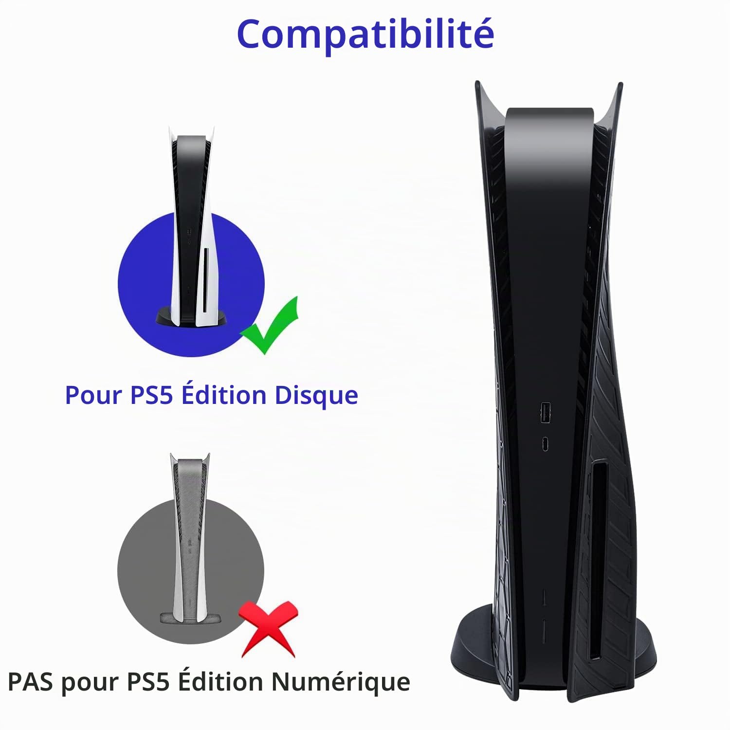 Mcbazel PS5 Façade Coque de Remplacement, PS5 Accessoires de Panneau de Façade Rigide Antipoussière pour PlayStation 5 Disc Edition - Beehive Noir(Pas pour PS5 Slim/Pro)