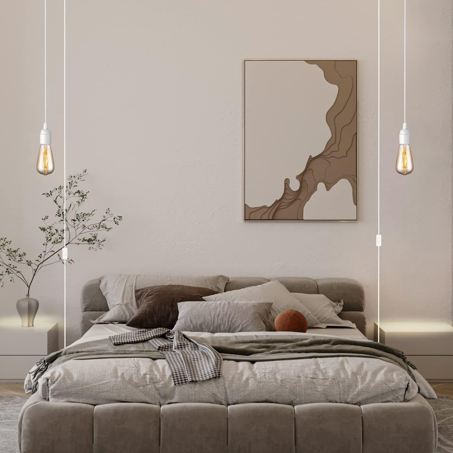 Light Bulb Cord 15Ft - White, Hanging Light Cord with E26 Light Bulb Socket, On/Off Switch, Polarized Plug, Hanging Lantern Cord, Plug in Pendant Light Cord (No Bulb)