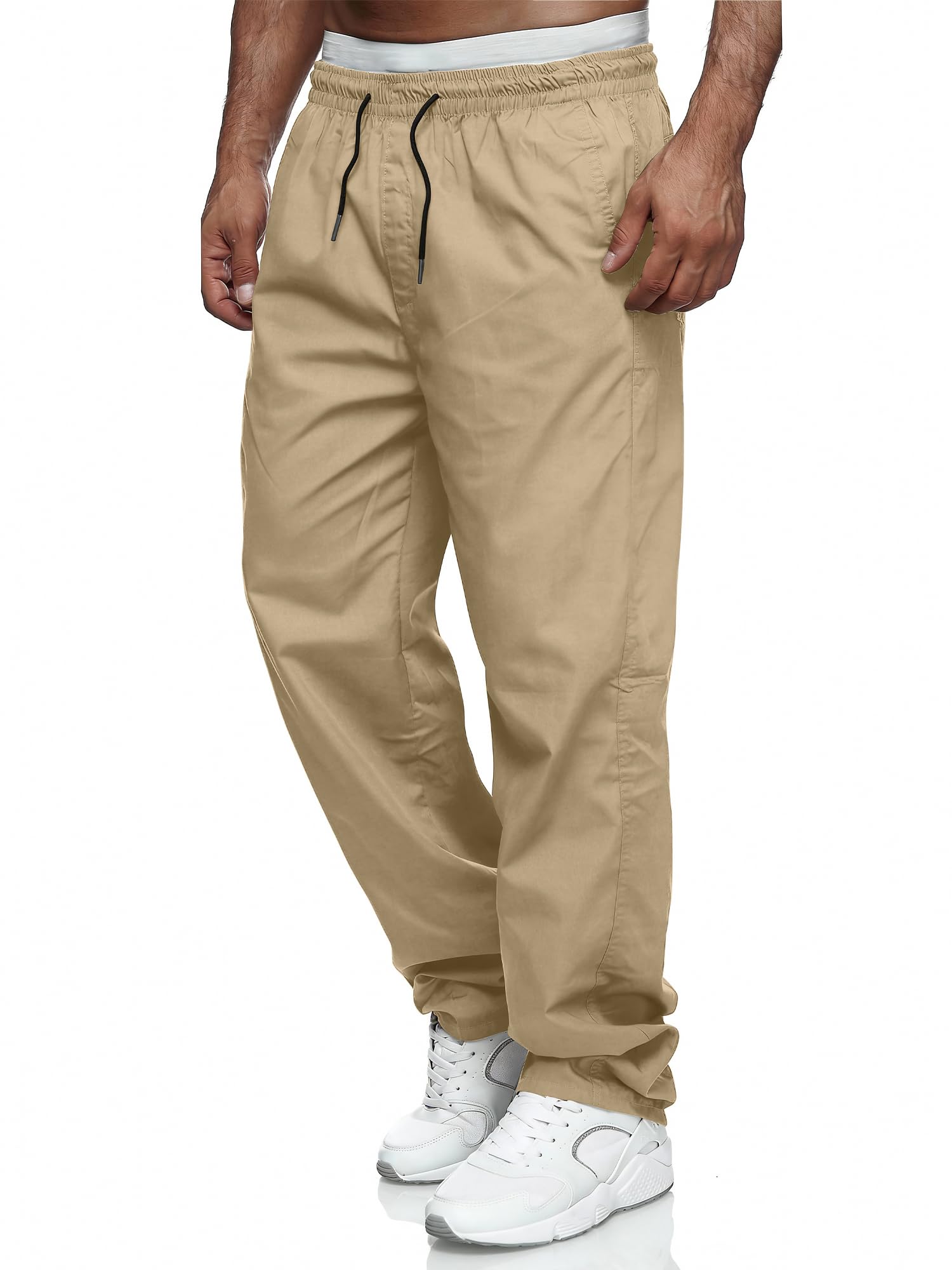 Comdecevis Men's Relaxed Fit Elastic Waist Casual Pants Dark Khaki XX-Large