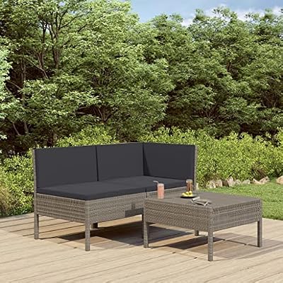 Matalde 3 Piece Patio Lounge Set with Cushions Poly Rattan Gray-138
