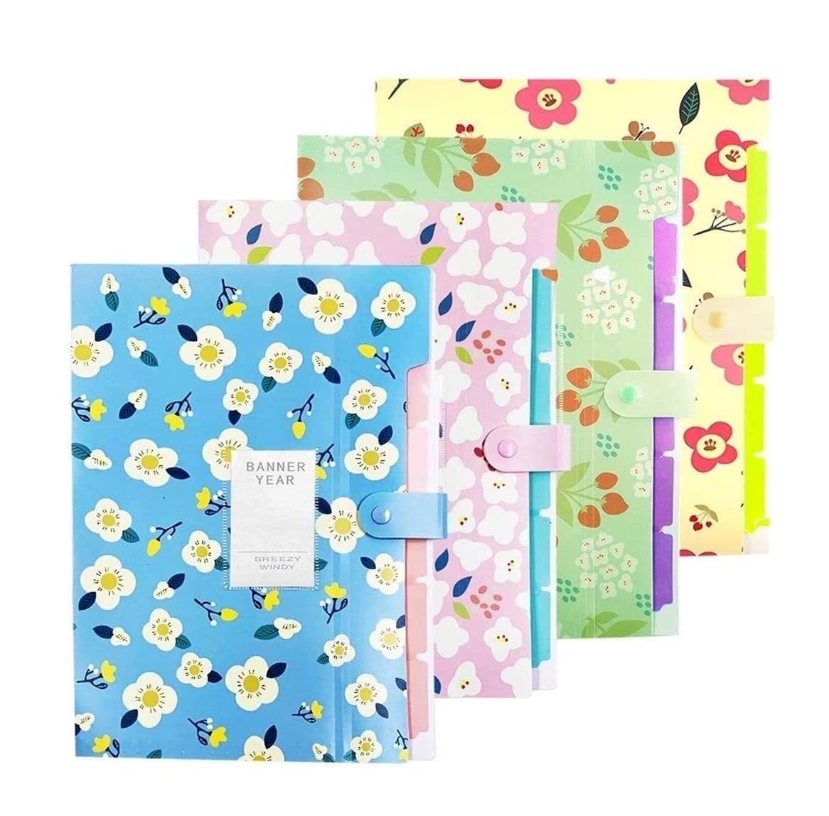 Mappe Schnellhefter Aktenordner 4pc 8 Taschen Kunststoff Blumendruck Gedruckter Akkordeon -Dokument Datei Ordner Erweitern Sie Buchstabenorganisator for Schullehrer Sammelmappe
