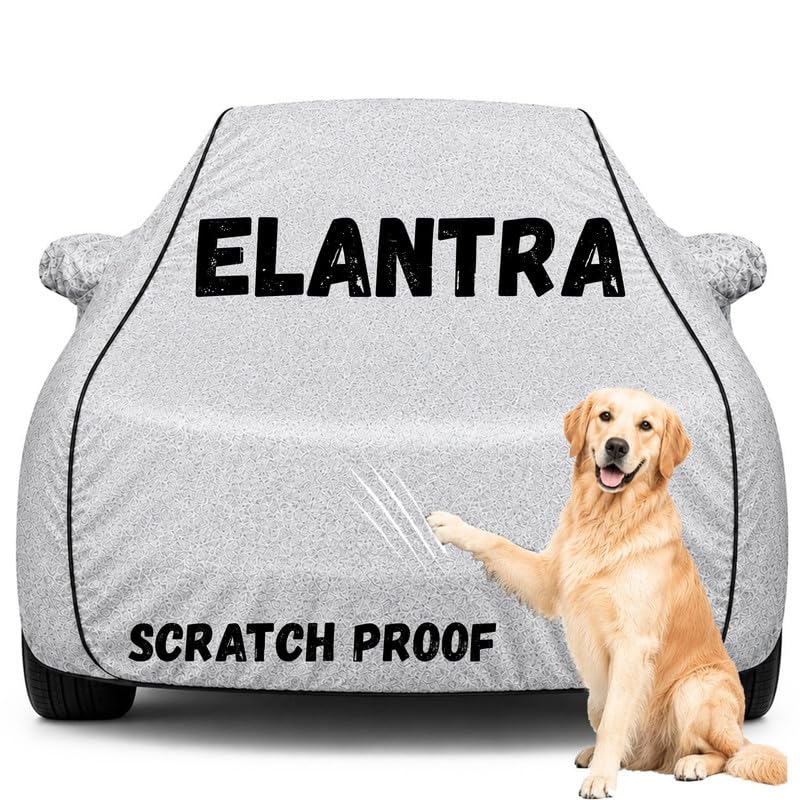 Image of Pure Fabric Silver 100% Waterproof Elantra Car Cover | Polyester Car Body Cover for Rain & Sun | UV Protection, Dustproof, Scratch Resistant, Windproof, Heat Resistant, Custom Fit