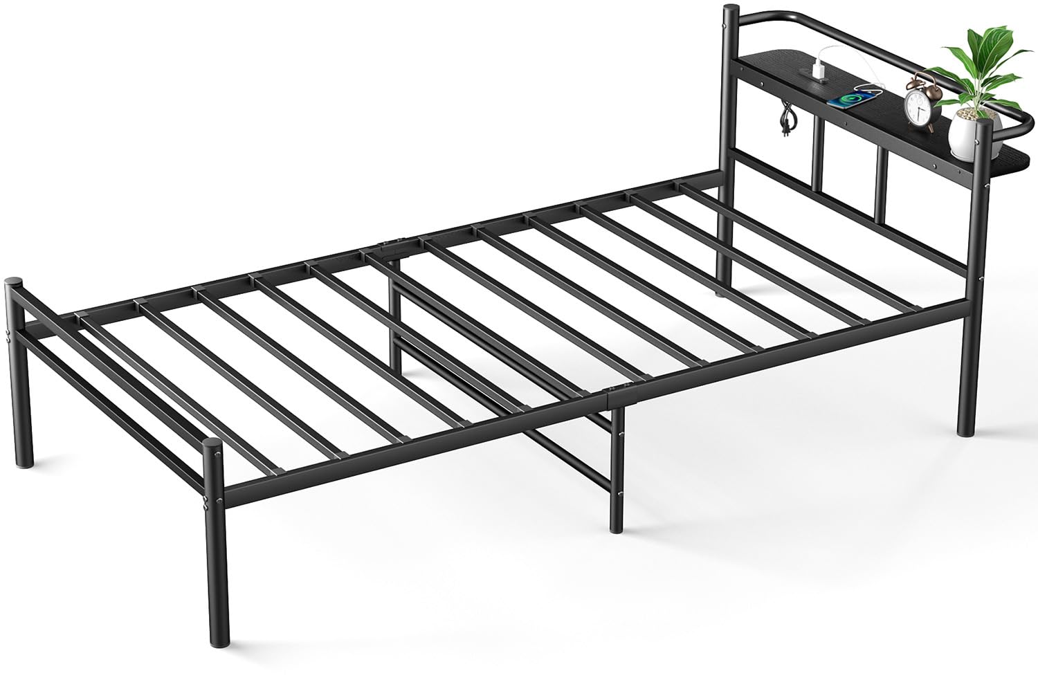 Amazon｜【耐荷重300Kg・2口コンセント】ベッドフレーム シングル  