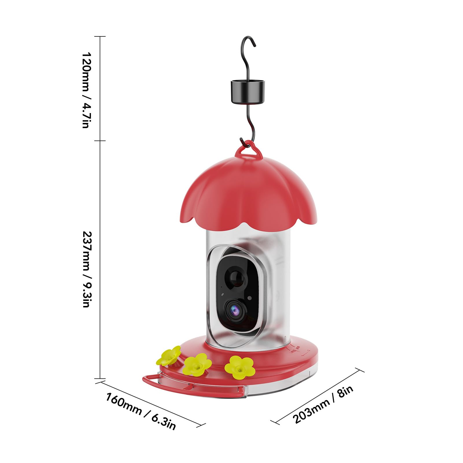 Naroote Comedero para Pájaros, Comedero Inalámbrico con WiFi 2,4G y Cámara HD con Visión Nocturna y IA, Recipiente de Almacenamiento de Comida de 2 L, Resistente al Agua IP65