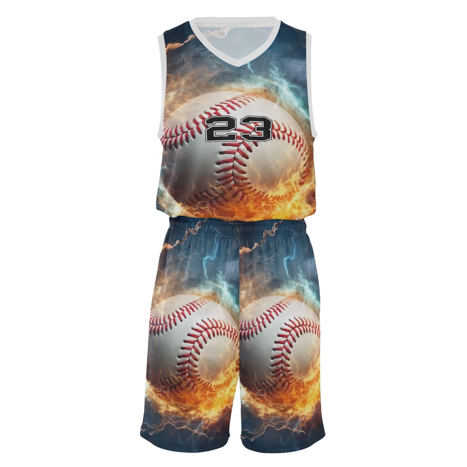 FLildon Fire Baseball Boys Basketball Jersey Set Tank Top Shorts Tracksuit Sport Training Suit for Kids, L