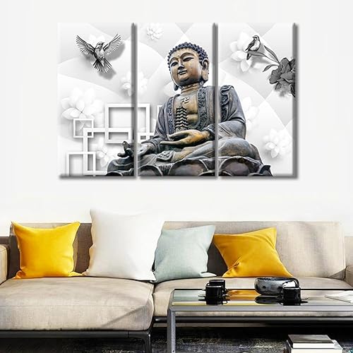 Vista 160 de TUMOVO Wall Art for Living Room Buddha Sculpture Flower Paintings Canvas Wall Art 3 Panel Wall Art Canvas Artwork Wall Decor Large Wall Decor Canvas