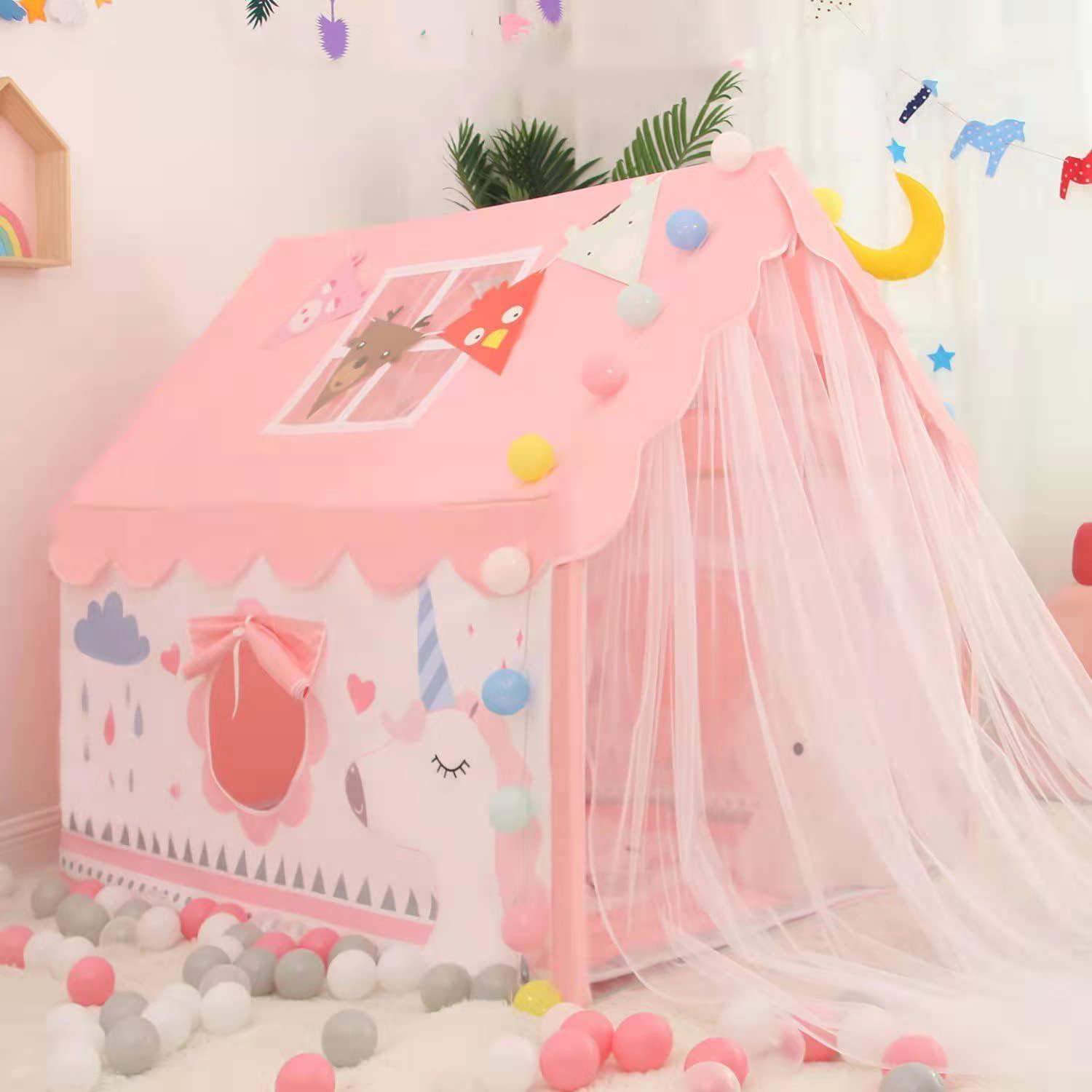 Jumbo Size Light Weight Kids Play Tent House for 3-13 Year Old Kids Girls and Boys (Horse Theme Pink) (B0CM17J2W7) Amazon Price History, Amazon Price Tracker