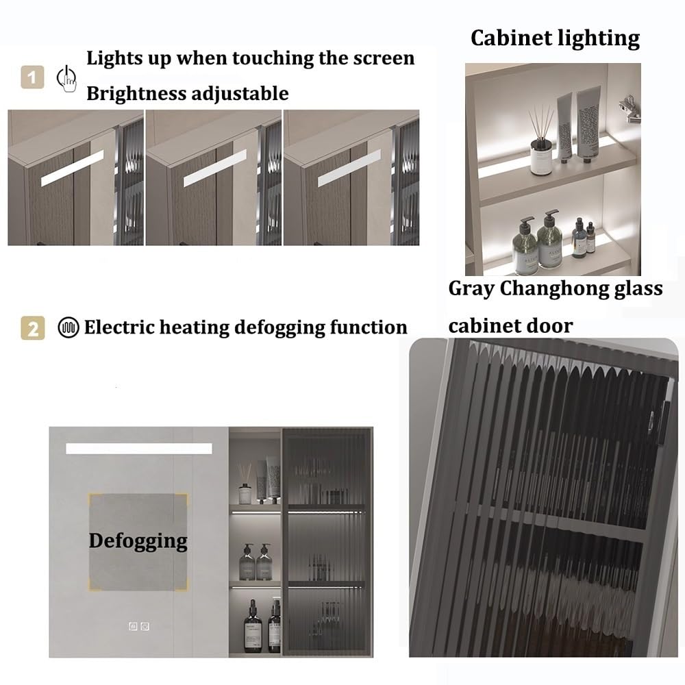 Lustro łazienkowe LED szafka na lekarstwa przeciwmgielne nowoczesne aluminiowe przechowywanie z inteligentnym dotykiem 96.5 cm wodoodporna konstrukcja stylowe lustro z szafką kolor A rozmiar 85