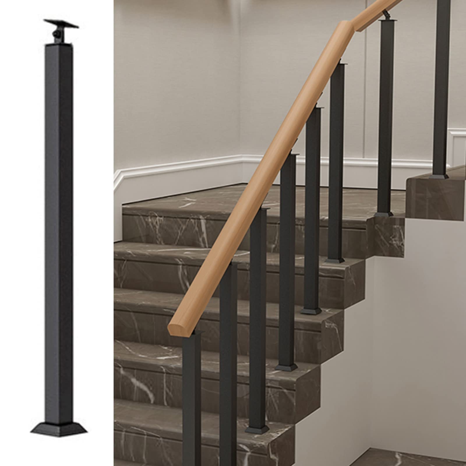 Rampe d'escalier réglable métal noir | Mât sécurité robuste pour loft et couloir