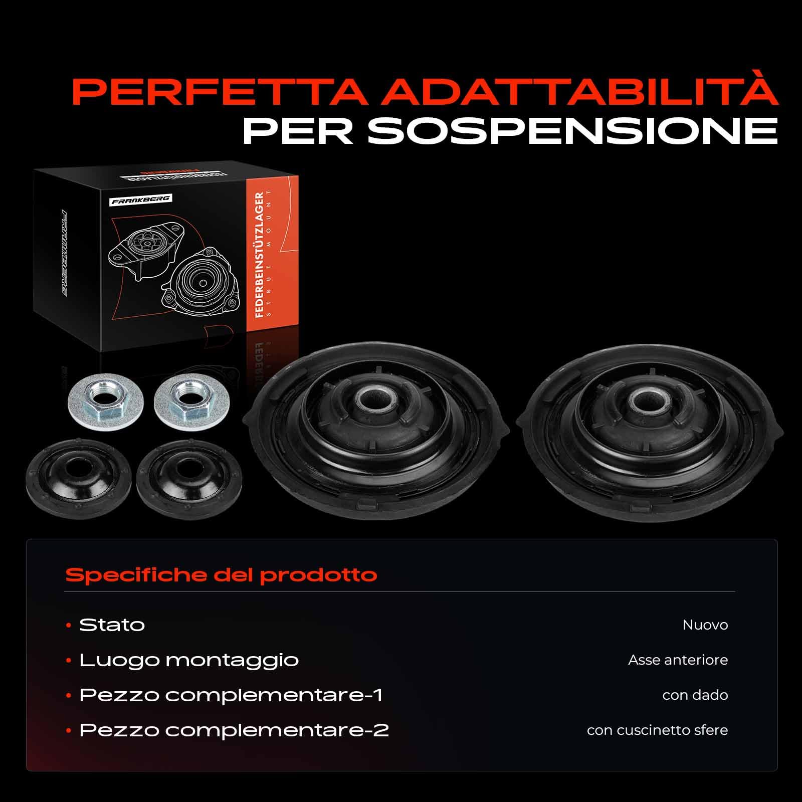 Frankberg 2x Cuscinetti a cupola Cuscinetto di supporto ammortizzatore Assale anteriore Sinistro Destro Compatibile con C4 II NC C4 II Berlina NC DS4 NX 308 CC 4B 308 I 4A 4C 308 SW I 4E 4H 5038.G4