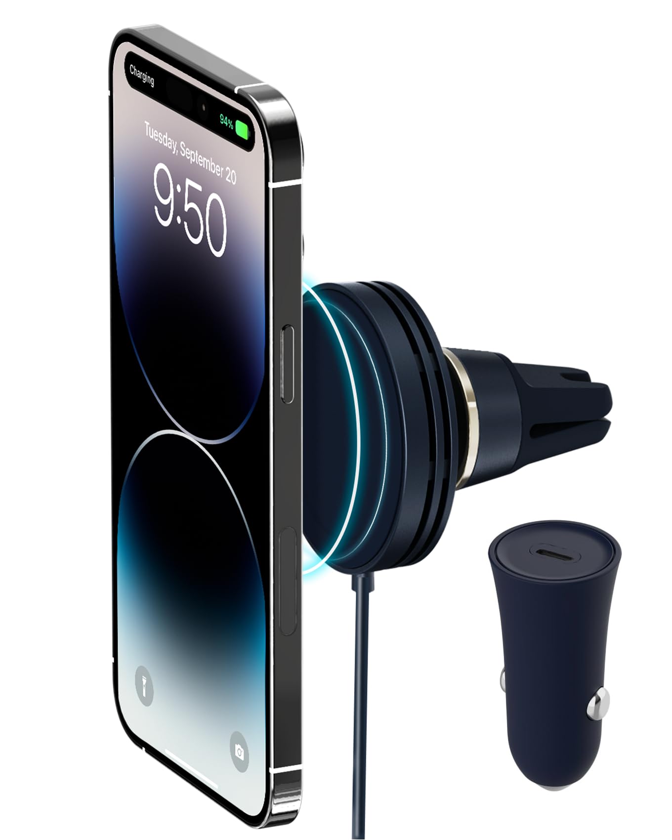 iOttie Velox Mini MagSafe uchwyt samochodowy kompatybilny z wentylacją w kolorze niebieskim (Midnight Blue) z bezprzewodowym ładowaniem. Kompatybilny z iPhone'ami MagSafe, w tym iPhone 12/13/14/15/16