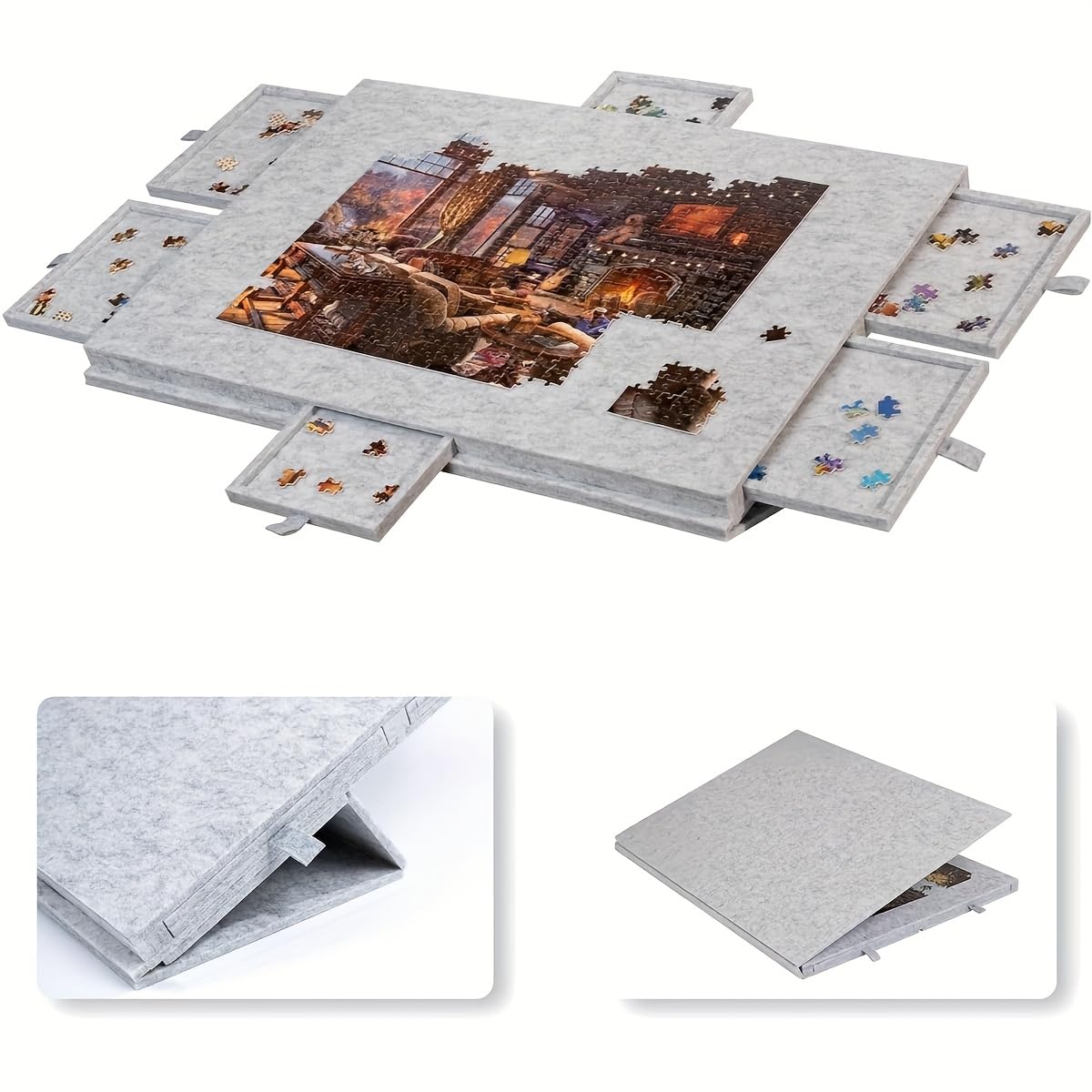 Tapis Puzzle Inclinable 1000 Pièces avec 6 Tiroirs, Pliable