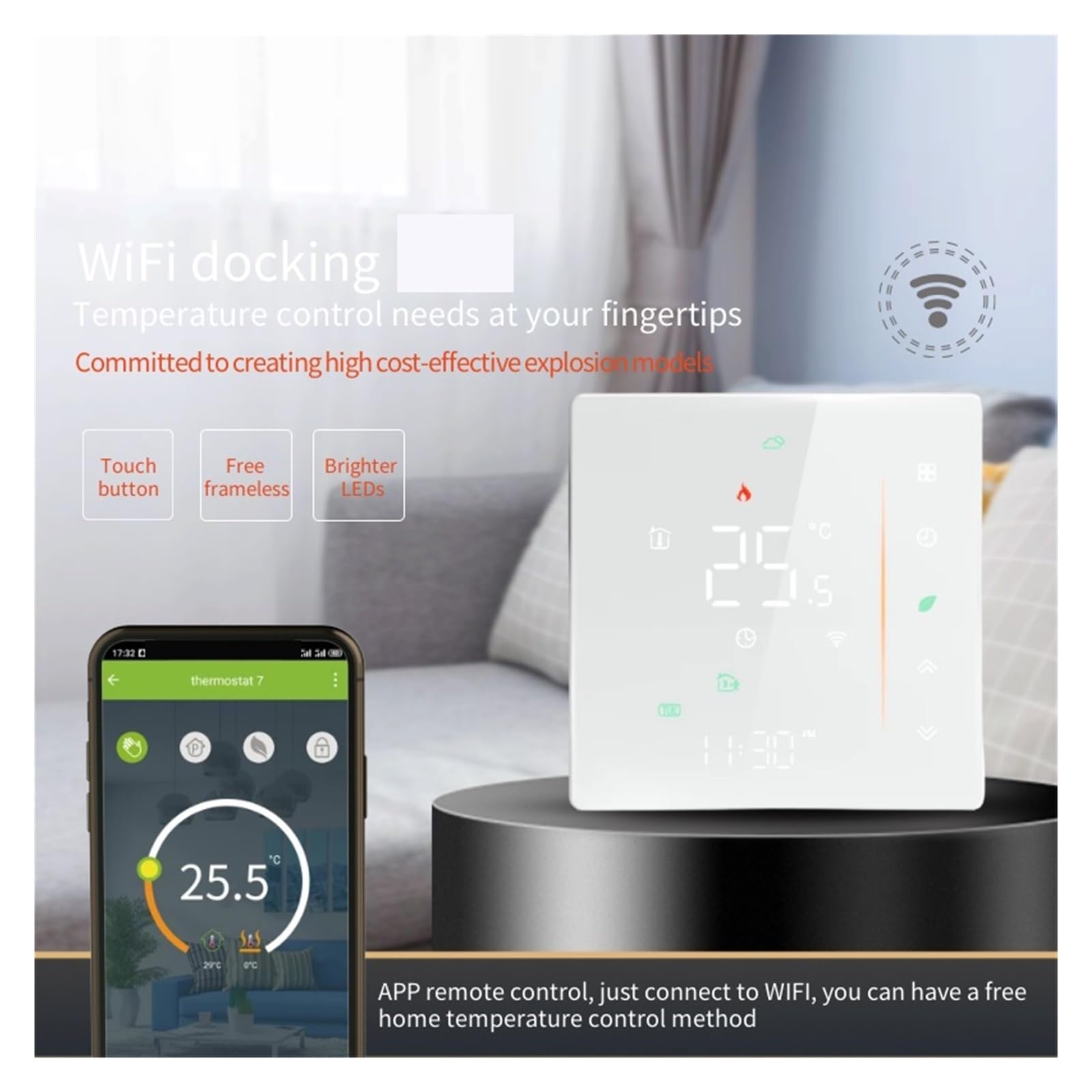 Termostato de calefacción WiFi, Caldera Gas Suelo Caliente, Controlador Temperatura Digital, Vida Inteligente Ahorra EnergíA Y Costes De CalefaccióN(Black,WZ-006-GA)