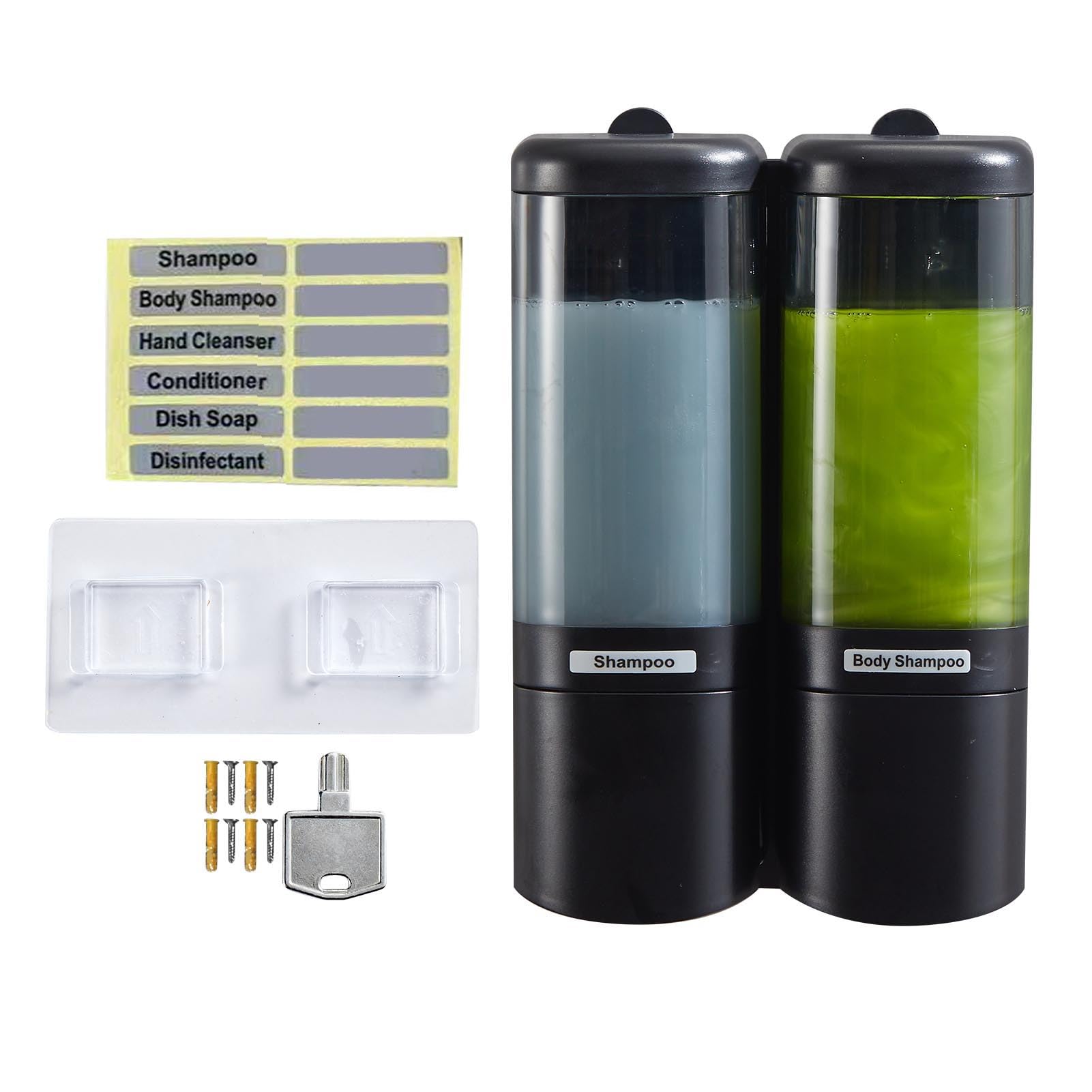 Ręczny dozownik mydła w płynie 2 komory 480 ml Szczelny dozownik mydła i prysznica do montażu na ścianie do szamponu w płynie Łazienka Kuchnia (Black)
