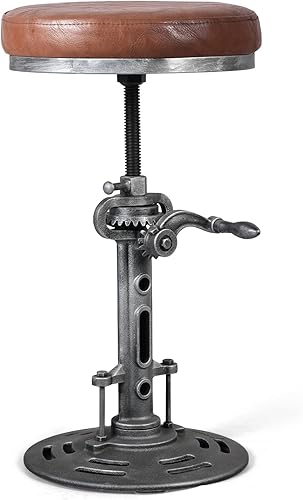 Miniatura 4 de LOKKHAN Taburete de bar industrial vintage estilo steampunk americano, estilo retro, base de hierro fundido giratoria, parte superior de cuero