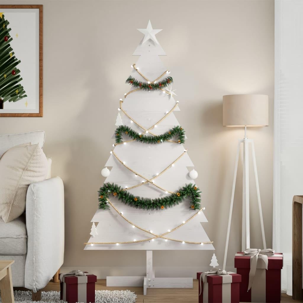 Árbol de Navidad de madera maciza de pino blanco, 150 cm, decoración navideña de madera para decorar con soporte estable, árbol de Navidad rústico de madera natural para un ambiente festivo en el