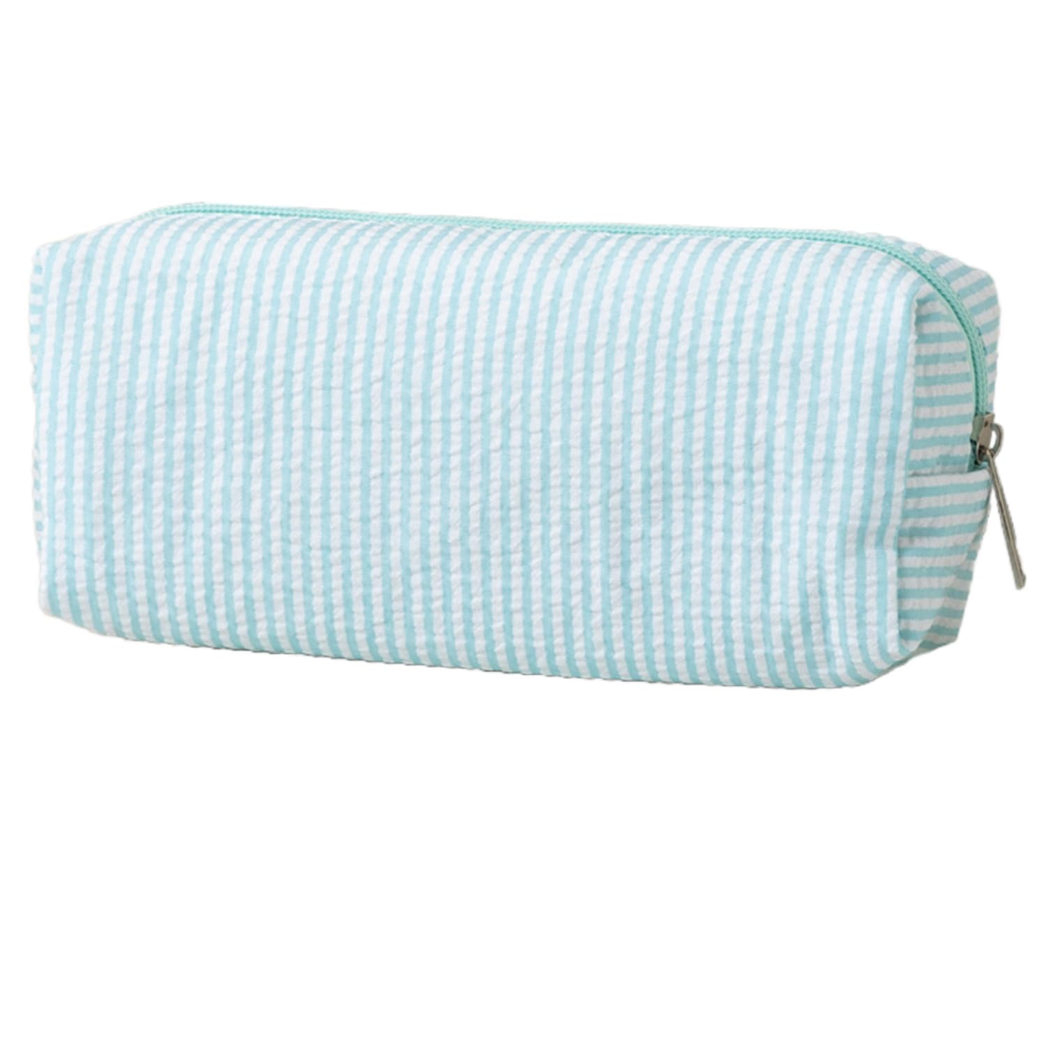 HFHungkeong Cute Pencil Case, Seersucker Pencil Bag Desktop Stationery Finishing Large Capacity Embroidery Striped Travel Storage Bag, Multifunctional Cosmetic Pouch(Lake Blue) — image 1