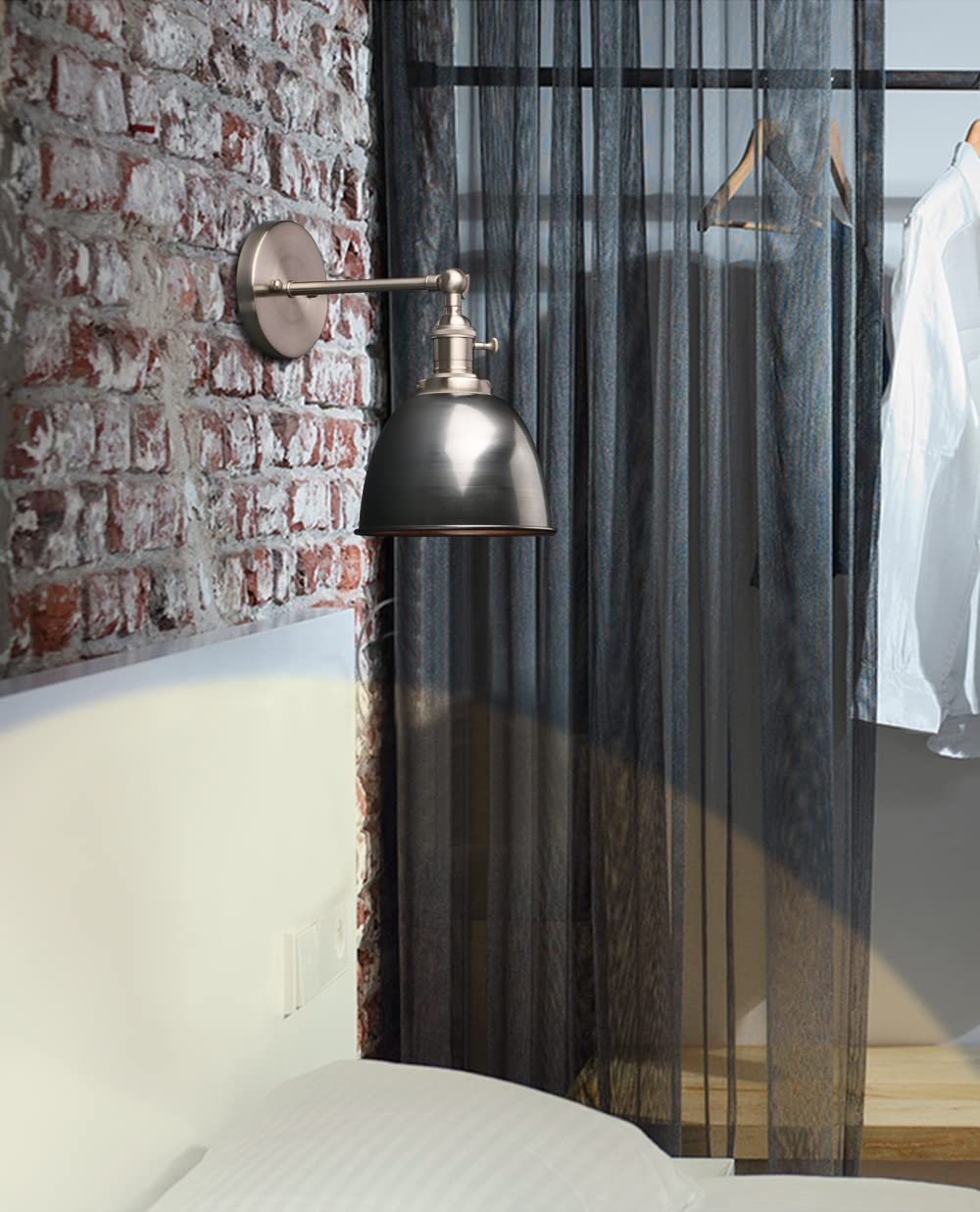 Phansthy Wandleuchten Retro Wandlampe aus Metall Deckenhalbkreis mit Schalter Verstellbar Wandspot E27 Moderne Wandleuchte Innen für Schlafzimmer Flur Eingang Wohnzimmer Küche(Klarlack)