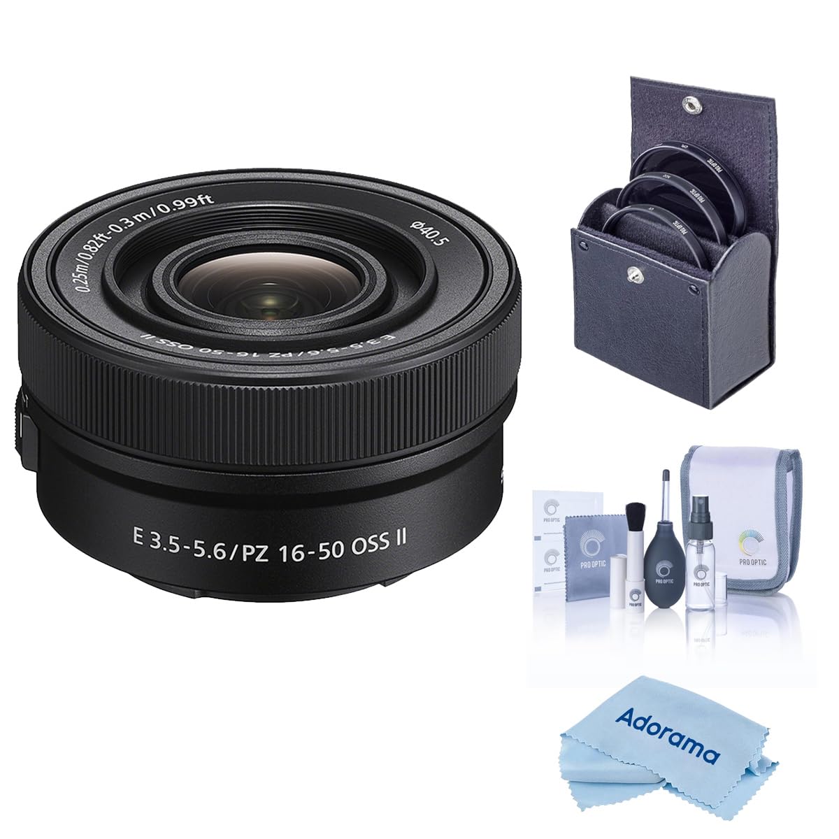 Sony E PZ 16-50mm f/3.5-5.6 OSS II Lens, Bundle with 40.5mm Filter Kit, Cle