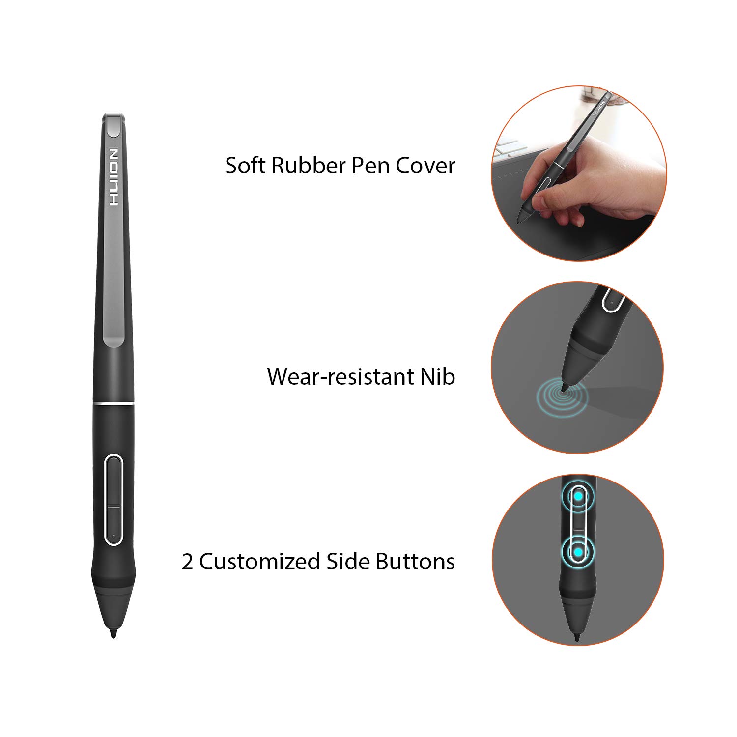 Pióro bezbateryjne HUION PW507 Łączy 8192 wartości nacisku pióra z najwyższą szybkością pomiaru 266 PPS, co jest kompatybilne z KAMVAS PRO 12, PRO 13, PRO 16