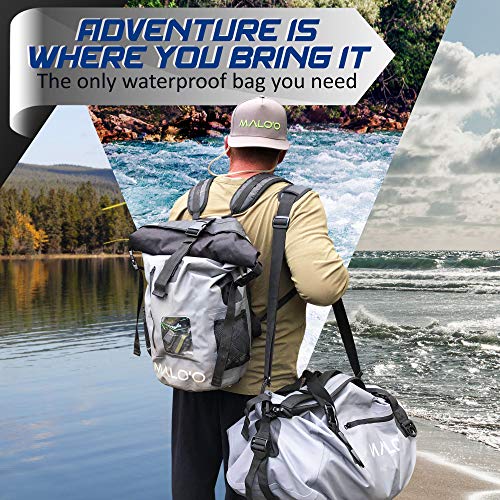 Malo'o Waterproof Dry Bag Duffel 40L/60L/100L, Roll Top Duffel Keeps Gear Dry For Kayaking, Rafting, Boating, Swimming, Camping, Hiking, Beach, Fishing - Internal & External Pockets And Molle Loops #TOP1
