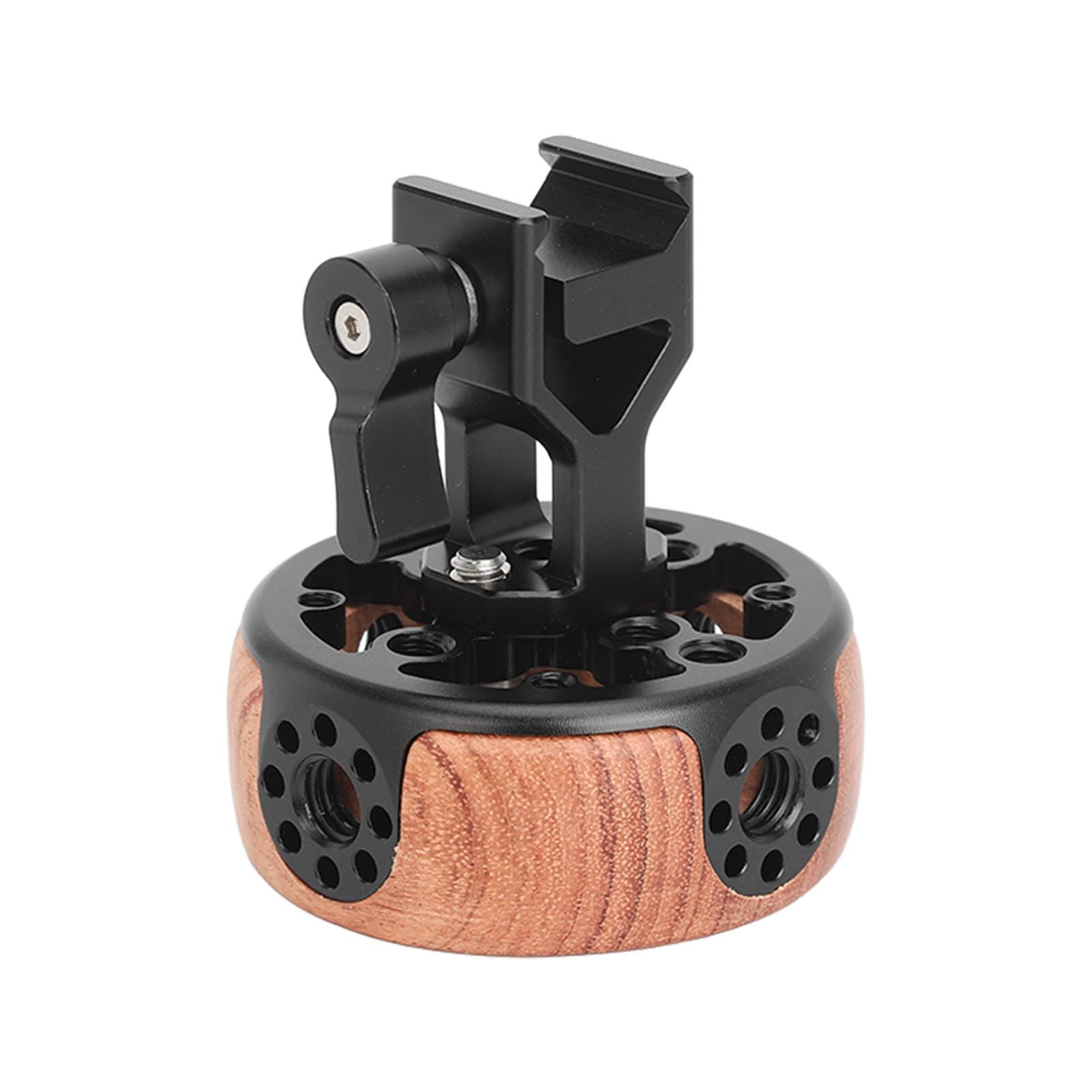 Empuñadura Lateral Redonda de Madera para cámara, Abrazadera de liberación rápida con Rail NATO para Jaula de cámara DSLR sin Espejo, empuñadura ergonómica de aleación de Aluminio