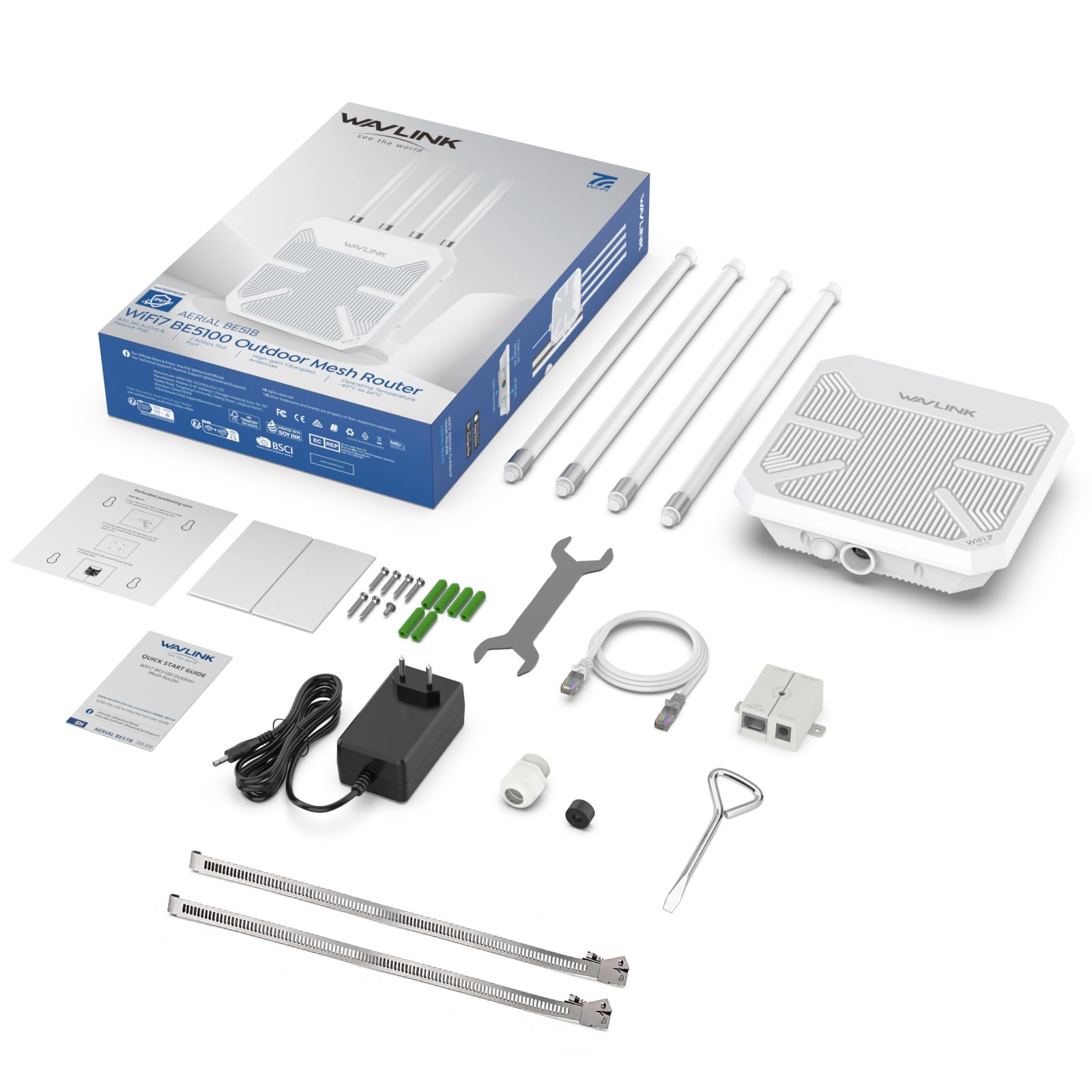 WAVLINK WiFi 7 Outdoor Mesh BE5100 – Routeur & Point d’Accès étanche IP67 avec PoE, Antennes 8 dBi, Protection Contre la Foudre pour fermes, Jardins et usages Professionnels