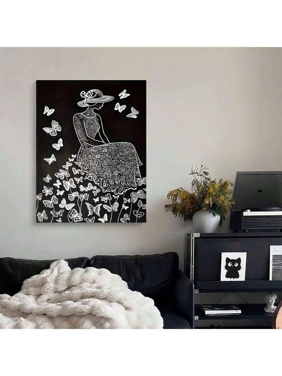 lianyibo 1 szt. Motyl zawieszka sztuka ścienna obraz na płótnie obraz ścienny druk artystyczny plakat dekoracja ścienna do łazienki salonu (60 x 90 cm/rama wewnętrzna)