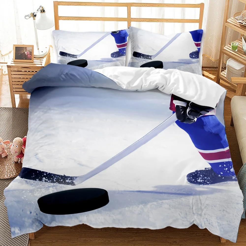 QBIDCSX King Size Duvet Cover Sets Hockey King Size Bedding Sets Patterned Bed ding 230x220 cm and 2 Pillowcases 50x75 cm with Zipper - Warm & Ultra Soft Brushed Microfiber