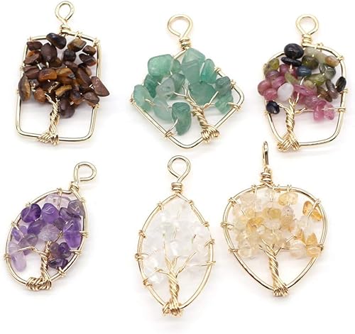 Miniatura 2 de Dije de piedra preciosa del árbol de la vida, colgante de piedra de cuarzo de cristal, alambre de cobre, dije de piedras preciosas curativas de