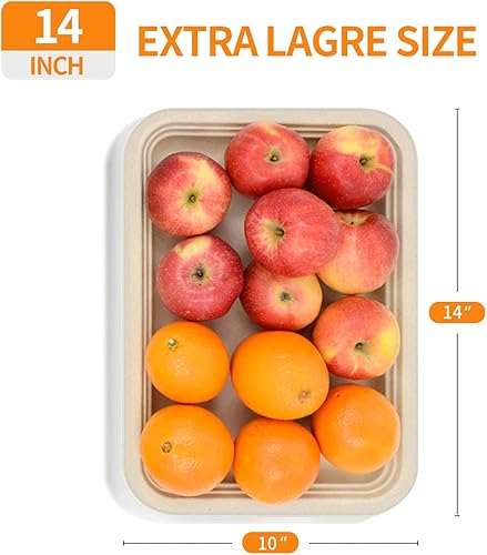 Miniatura 2 de Celel Paquete de 50 bandejas de alimentos desechables resistentes de 14 pulgadas, bandejas de alimentos de fibra moldeada compostable extra grandes
